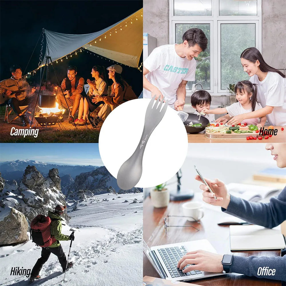 2Pcs Titanium Spork Spoon Fork Knife