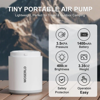 Mini Inflator Pump Light Inflate Deflate Portable Electric Air Pump for Air Mattresses Beds Swimming Ring Outdoor Camping Pump