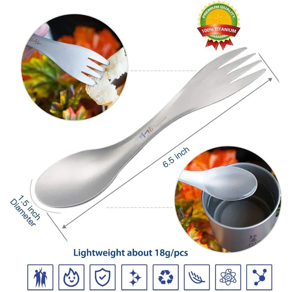 2Pcs Titanium Spork Spoon Fork Knife
