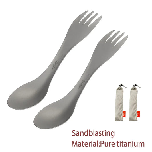 2Pcs Titanium Spork Spoon Fork Knife