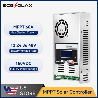 ECGSOLAX 60A MPPT Solar Charge Controller Battery Charging Controller 12V 24V 36V 48V Auto Max PV 150VDC 60A Solar Controller
